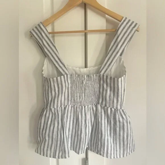 Reformation Evie Linen Top in Antibes Stripe Blue White Stripes | US 0 UK 4 - Picture 8 of 10